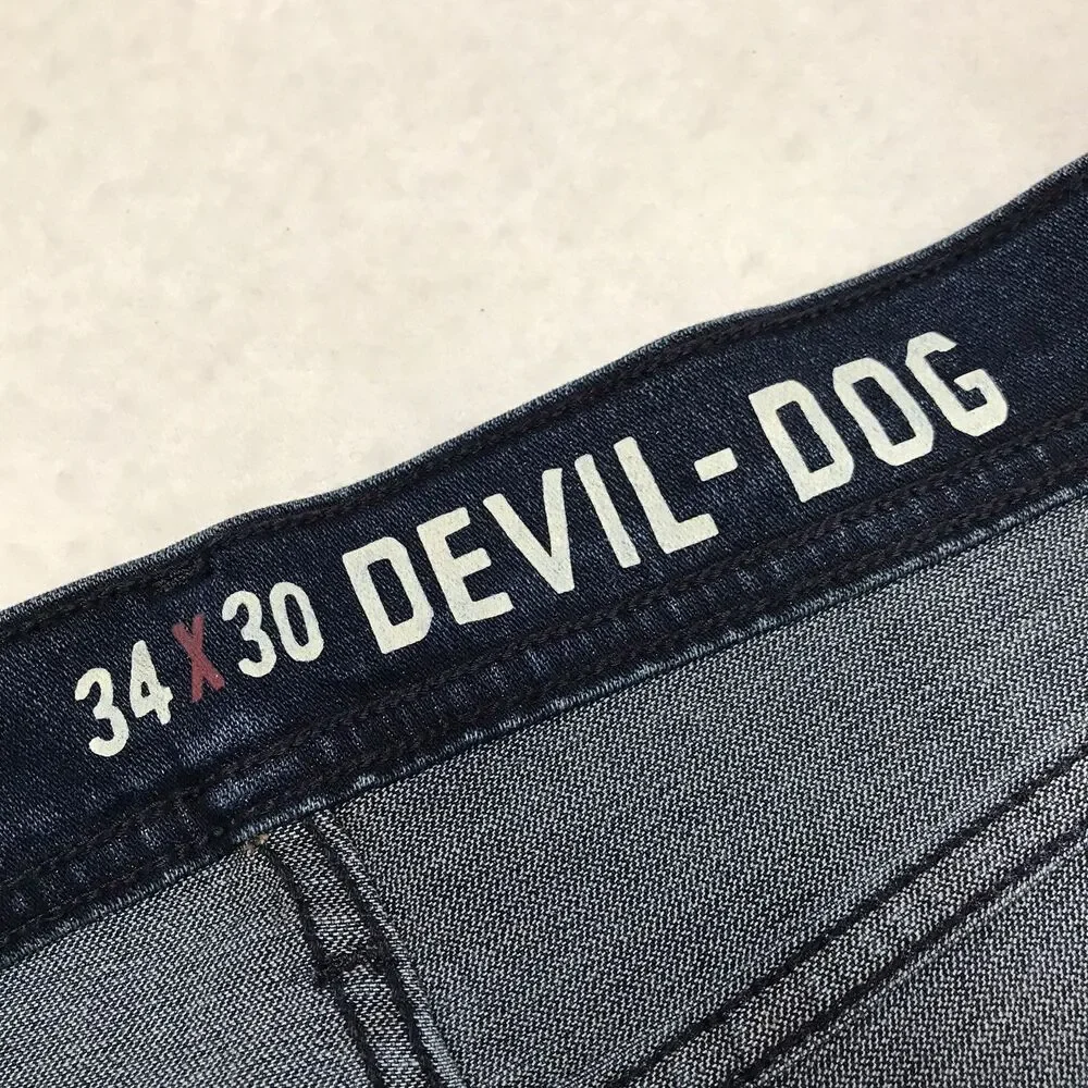 DEVIL DOG Bootcut Jeans Men 34/30 (36x30 fit) Relaxed Dark Raw Whisker Stretch